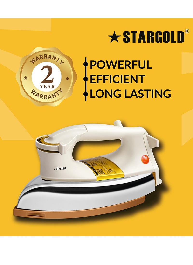 Stargold - Automatic Dry Iron Box with Temperature Settings Dial and Auto Shut Off Function Super Deluxe Heavy Weight Iron Box Suitable for All Kinds of Fabric Equipped with Teflon Coating 2 Years Warranty, Whit - Image 1