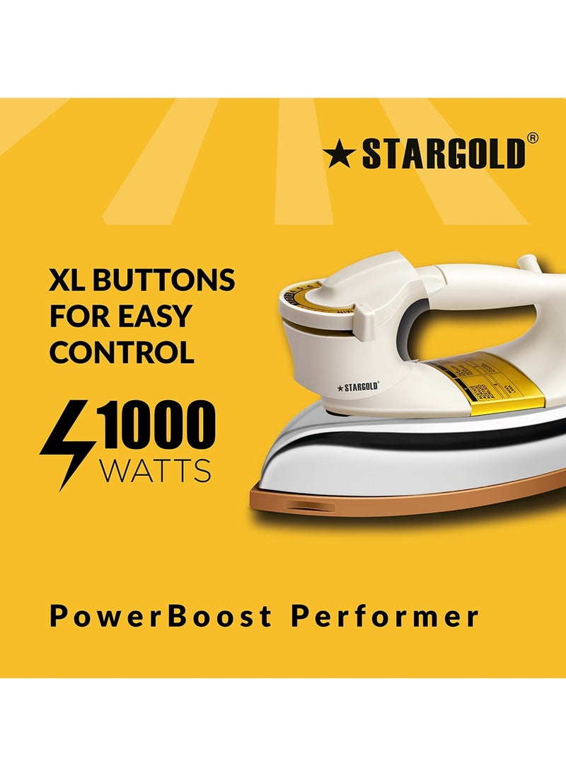 Stargold - Automatic Dry Iron Box with Temperature Settings Dial and Auto Shut Off Function Super Deluxe Heavy Weight Iron Box Suitable for All Kinds of Fabric Equipped with Teflon Coating 2 Years Warranty, Whit - Image 1