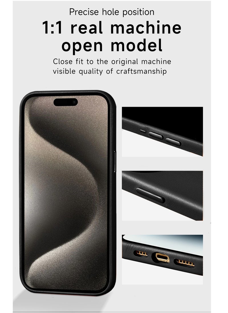 Wtech - Leather Magnetic Wireless Charging Case Original MagSafe Shockproof Case Cover For Apple iPhone 15 Pro Max 2023 Luxury Black - Image 1