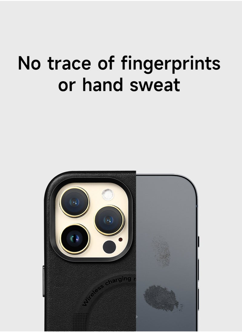 Wtech - Leather Magnetic Wireless Charging Case Original MagSafe Shockproof Case Cover For Apple iPhone 15 Pro Max 2023 Luxury Black - Image 1