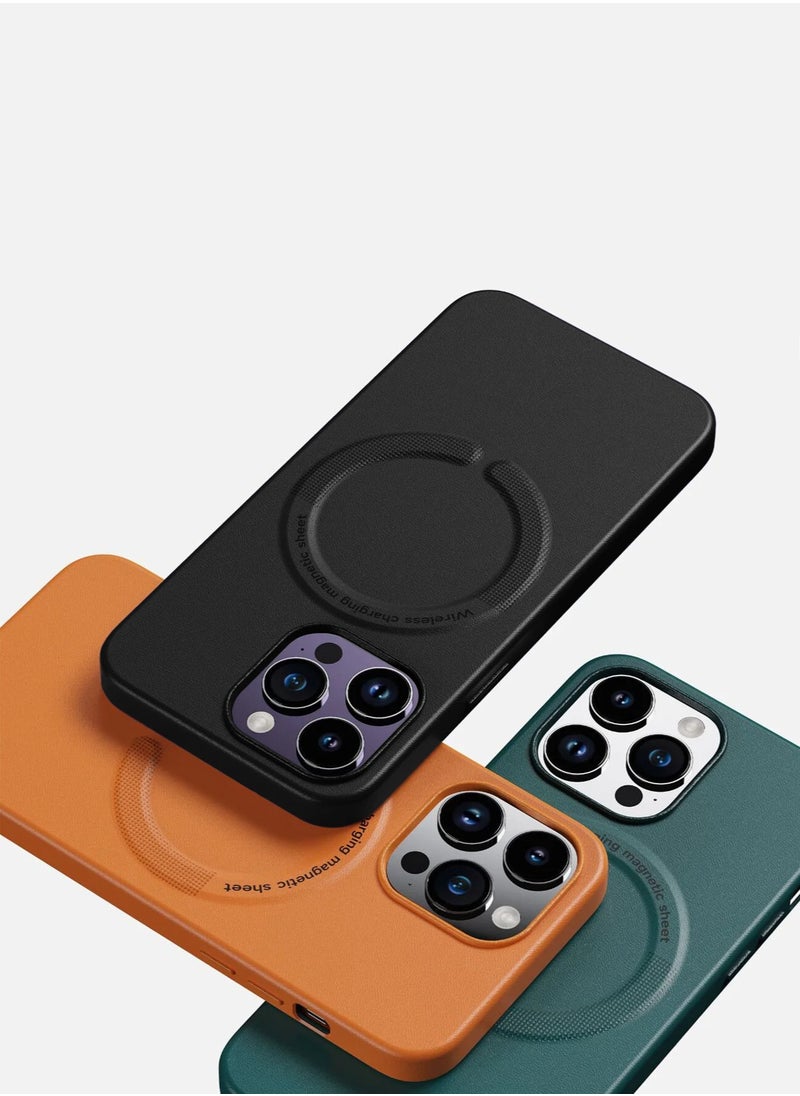 Wtech - Leather Magnetic Wireless Charging Case Original MagSafe Shockproof Case Cover For Apple iPhone 15 Pro Max 2023 Luxury Black - Image 1