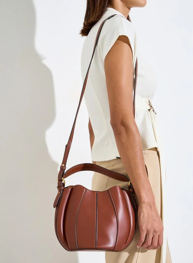 ستايلي Brown Faux Leather Bucket Bag With Pouch