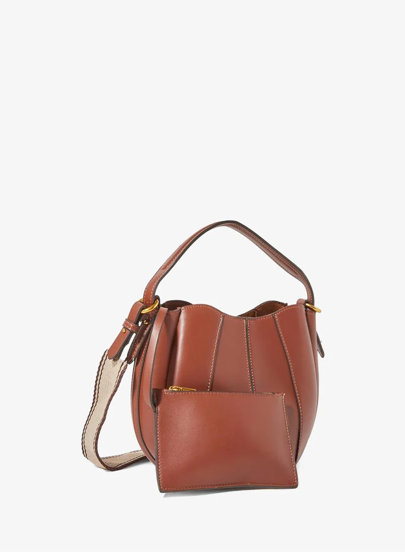 Styli Brown Faux Leather Bucket Bag With Pouch