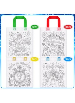 HOWAF 12Pcs Nativity Scene Coloring Goodie Bags With Paint Pens For Kids,O Holy Night Coloring Candy Bags Joy To The World Coloring Gift Bags,Religious Christmas Reusable Canvas Bag Favors Coloring  - Image 3