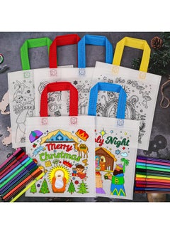 HOWAF 12Pcs Nativity Scene Coloring Goodie Bags With Paint Pens For Kids,O Holy Night Coloring Candy Bags Joy To The World Coloring Gift Bags,Religious Christmas Reusable Canvas Bag Favors Coloring  - Image 4