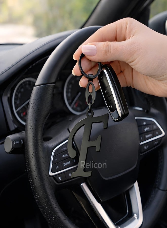 Relicon Alphabet Keychain - Letter F (KC-62) | Black Metal Initial Name Keychain for Car & Bike Keys - Image 5