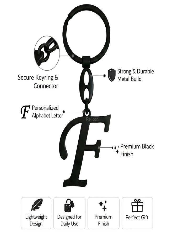 Relicon Alphabet Keychain - Letter F (KC-62) | Black Metal Initial Name Keychain for Car & Bike Keys - Image 2