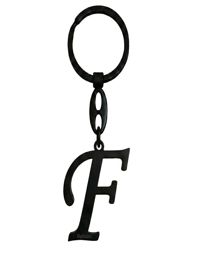 Relicon Alphabet Keychain - Letter F (KC-62) | Black Metal Initial Name Keychain for Car & Bike Keys - Image 1