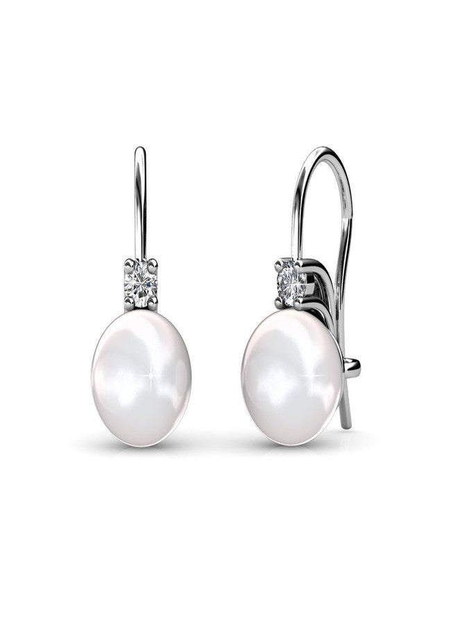 Cate & Chloe Cassie 18k White Gold Pearl Drop Earrings with Simulated Diamond Crystals, Hypoallergenic Jewelry for Women, Gift for Her on Christmas, Halloween and More - Image 1