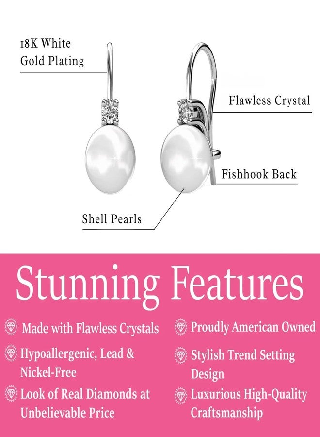 Cate & Chloe Cassie 18k White Gold Pearl Drop Earrings with Simulated Diamond Crystals, Hypoallergenic Jewelry for Women, Gift for Her on Christmas, Halloween and More - Image 2
