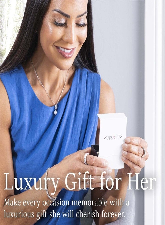 Cate & Chloe Cassie 18k White Gold Pearl Drop Earrings with Simulated Diamond Crystals, Hypoallergenic Jewelry for Women, Gift for Her on Christmas, Halloween and More - Image 4