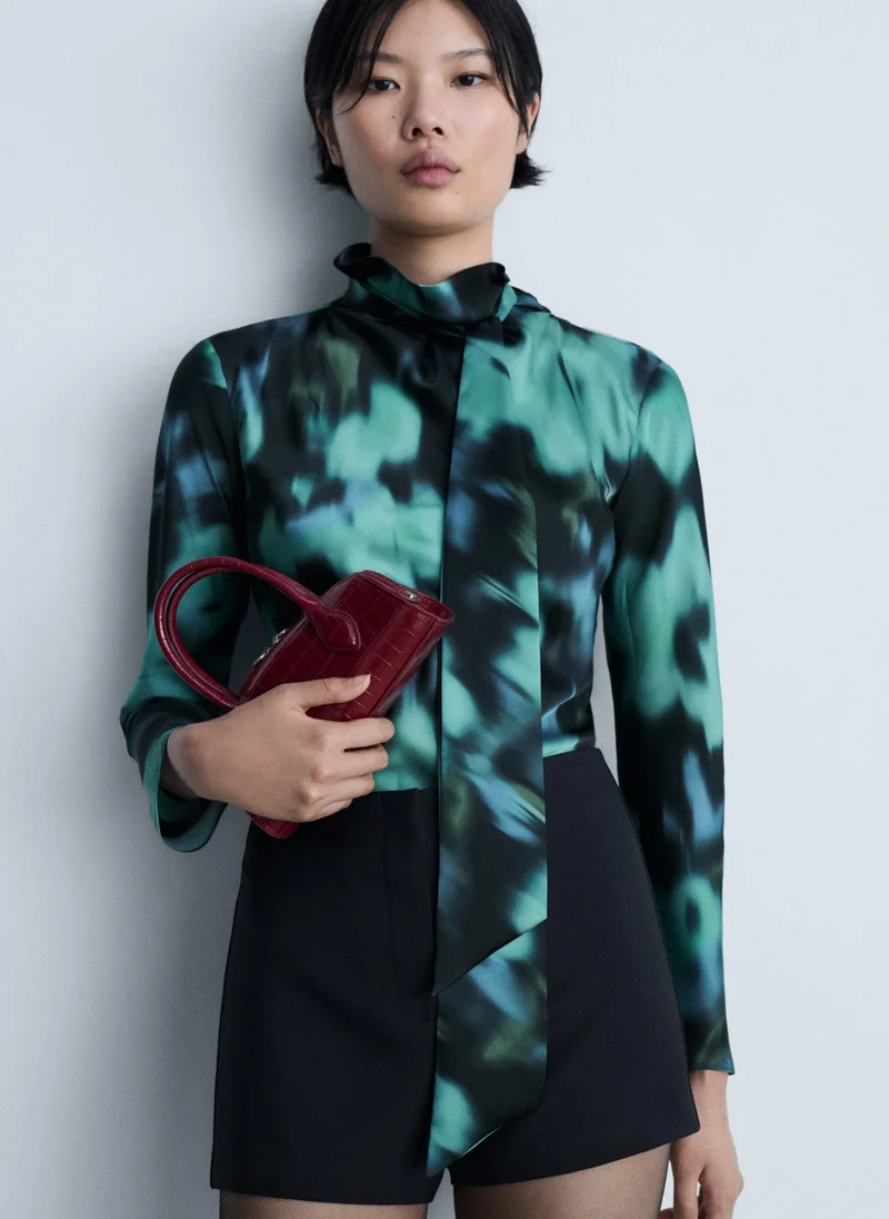 MANGO Casual Printed Blouse With Bow