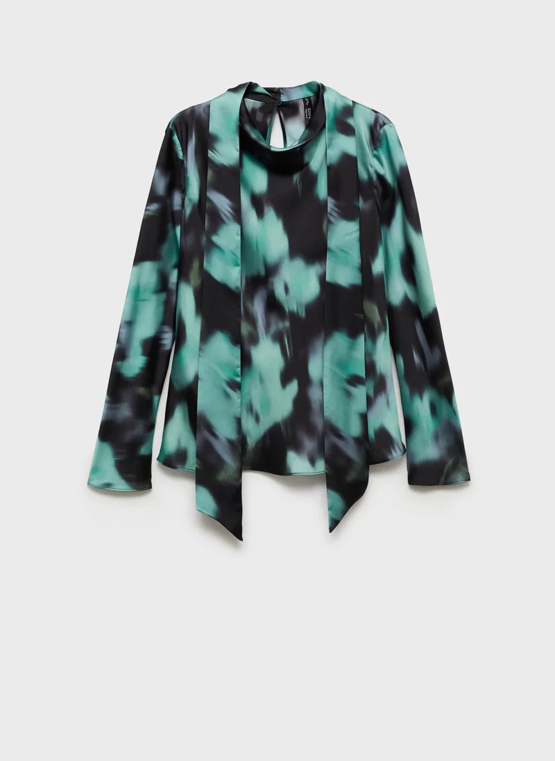 MANGO Casual Printed Blouse With Bow