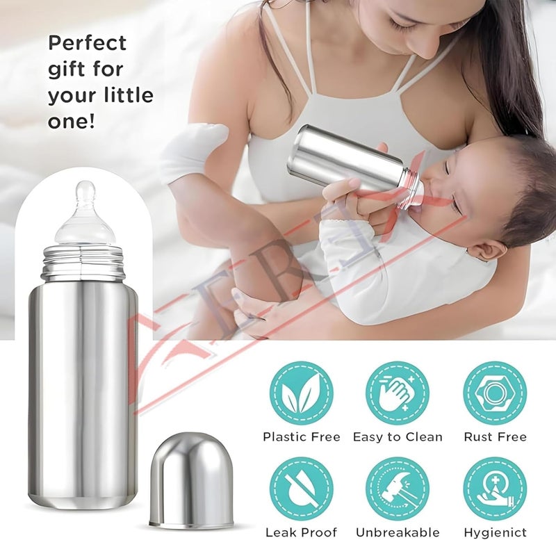 AEREX Stainless Steel Baby Feeding Bottle for Milk with 5 Extra Nipples | Baby Feeding Milk Bottle | Feeding Bottle for Babies, Infants & Toddlers | Milk Drinking Bottle | Ideal for Newborns (240 Ml) - Image 3