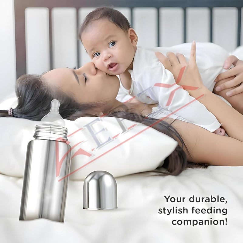 AEREX Stainless Steel Baby Feeding Bottle for Milk with 5 Extra Nipples | Baby Feeding Milk Bottle | Feeding Bottle for Babies, Infants & Toddlers | Milk Drinking Bottle | Ideal for Newborns (240 Ml) - Image 2