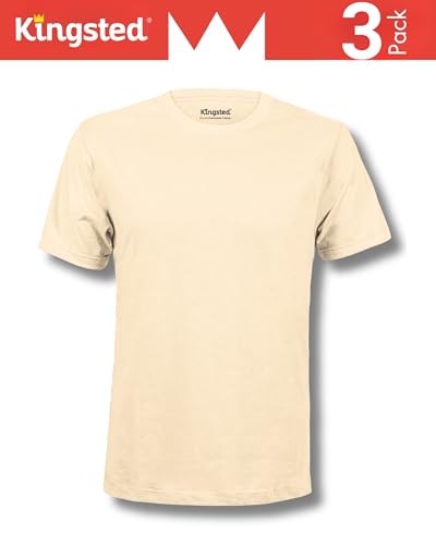 Kingsted Men's T-Shirts Pack - Royally Comfortable - Super Soft Cotton Blend - Short Sleeve Tagless Crewneck - Plain Colored Classic Tees (3 Pack, Dandy, Large) - Image 5