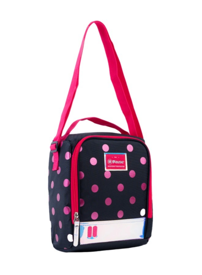 PAUSE Zipper Closure Insulated Lunch Bag with Adjustable Strap Pink and Black