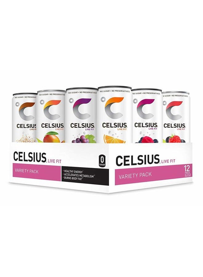 CELSIUS مشروب لياقة بدنية مجموعة متنوعة من 9 نكهات، بدون سكر، علبة نحيفة 12 أونصة سائلة (عبوة من 12) - Image 1