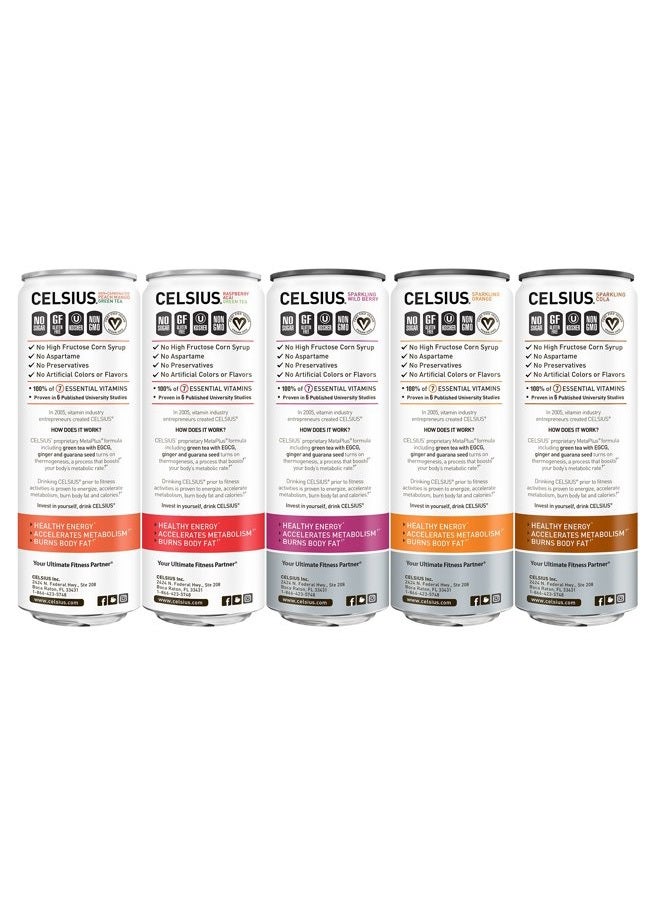CELSIUS مشروب لياقة بدنية مجموعة متنوعة من 9 نكهات، بدون سكر، علبة نحيفة 12 أونصة سائلة (عبوة من 12) - Image 3