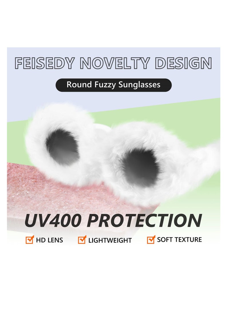 SYOSI Women Plush Fuzzy Round Sunglasses Punk Soft Velvet Shades Ladies Handmade Party Cosplay Eyewear - Image 1