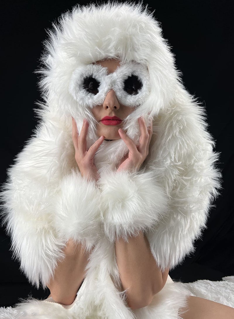 SYOSI Women Plush Fuzzy Round Sunglasses Punk Soft Velvet Shades Ladies Handmade Party Cosplay Eyewear - Image 2