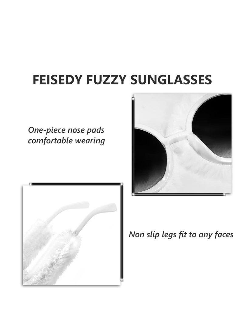 SYOSI Women Plush Fuzzy Round Sunglasses Punk Soft Velvet Shades Ladies Handmade Party Cosplay Eyewear - Image 4