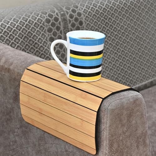Gift Kya De Sofa Armrest Rectangular Tray Table | Bamboo Finish Couch Arm Table | Non-Slip Tray for Remote, Snacks, Coffee | Compact & Foldable | 15x10 Inch | Made in India (Medium) - Image 1