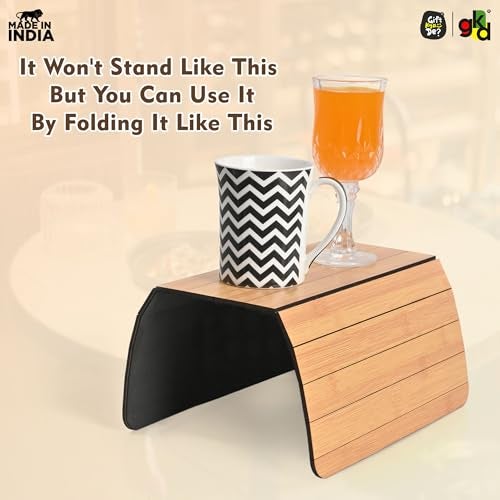 Gift Kya De Sofa Armrest Rectangular Tray Table | Bamboo Finish Couch Arm Table | Non-Slip Tray for Remote, Snacks, Coffee | Compact & Foldable | 15x10 Inch | Made in India (Medium) - Image 4