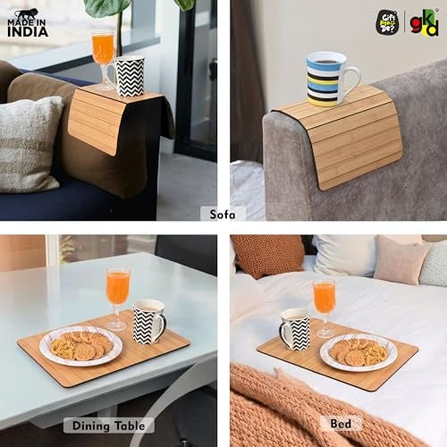 Gift Kya De Sofa Armrest Rectangular Tray Table | Bamboo Finish Couch Arm Table | Non-Slip Tray for Remote, Snacks, Coffee | Compact & Foldable | 15x10 Inch | Made in India (Medium) - Image 2