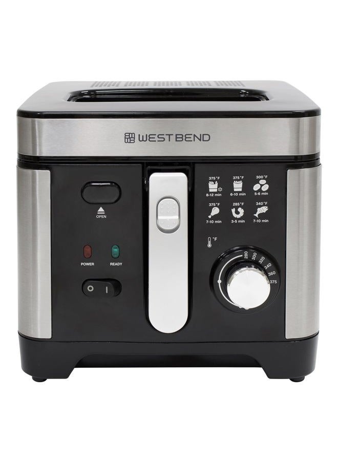 West Bend Deep Fryer with Adjustable Temperature Control Nonstick Basket Easy-View Window and Temperature Guide, Folding Handle and Locking Cover for Easy Storage, 3-Liter, Silver,Black, DFWB3LBK13 - Image 2