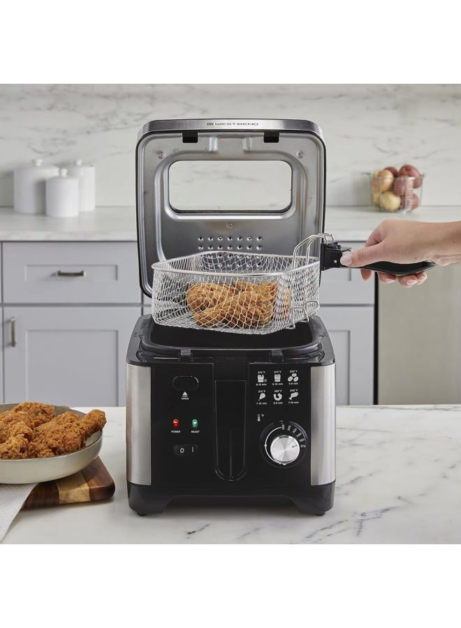 West Bend Deep Fryer with Adjustable Temperature Control Nonstick Basket Easy-View Window and Temperature Guide, Folding Handle and Locking Cover for Easy Storage, 3-Liter, Silver,Black, DFWB3LBK13 - Image 4