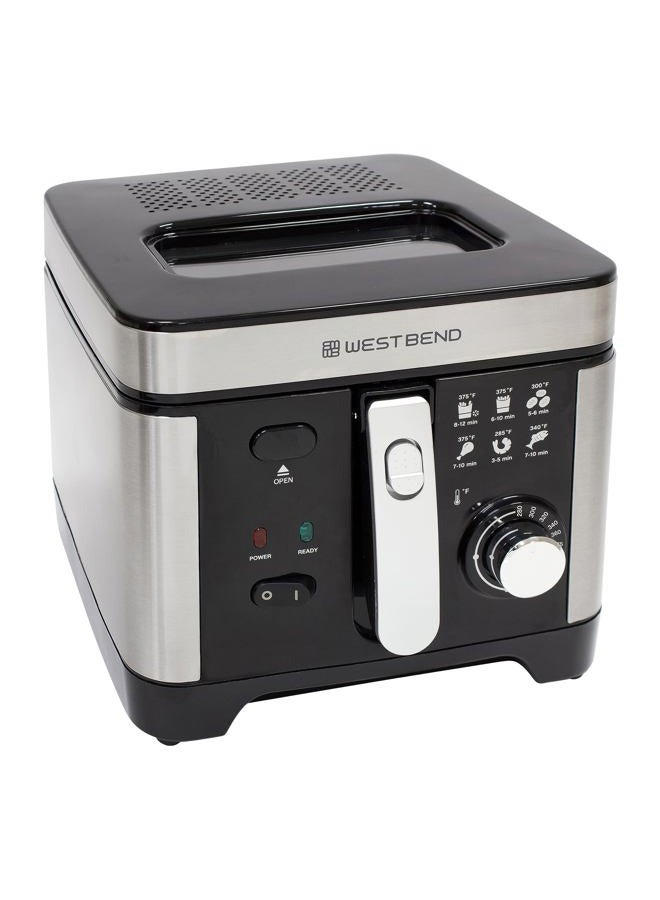 West Bend Deep Fryer with Adjustable Temperature Control Nonstick Basket Easy-View Window and Temperature Guide, Folding Handle and Locking Cover for Easy Storage, 3-Liter, Silver,Black, DFWB3LBK13 - Image 1