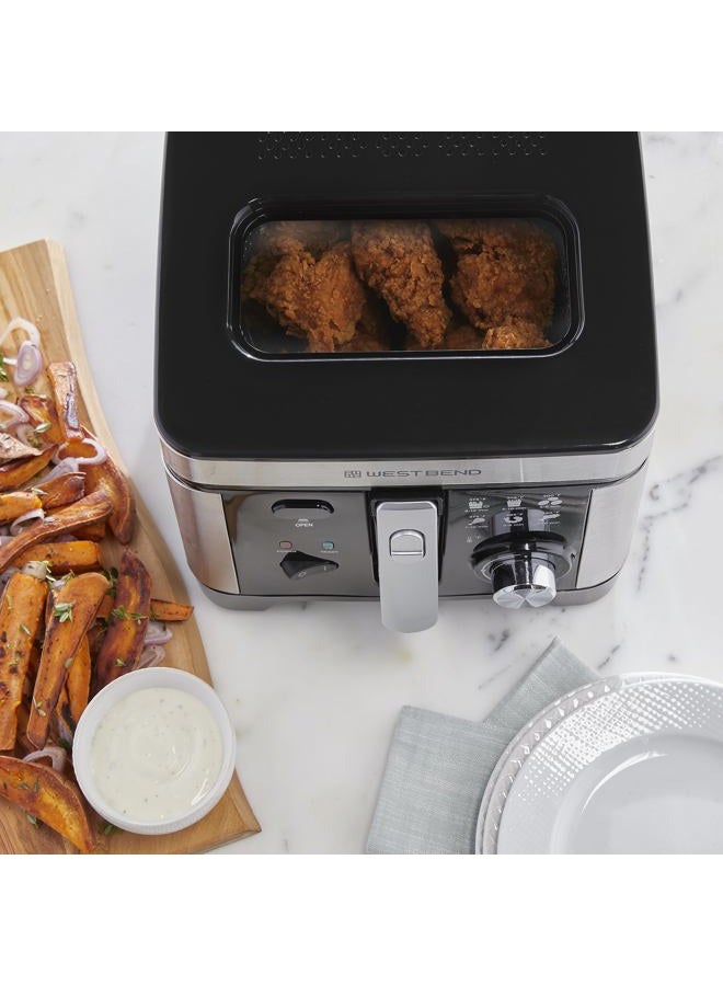West Bend Deep Fryer with Adjustable Temperature Control Nonstick Basket Easy-View Window and Temperature Guide, Folding Handle and Locking Cover for Easy Storage, 3-Liter, Silver,Black, DFWB3LBK13 - Image 5