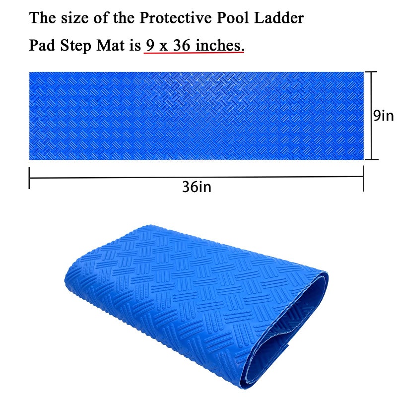 SKARUMMER Swimming Pool Ladder Mat - Protective Pool Ladder Pad Step Mat with Non-Slip Texture, Blue Medium Pool Step Mat, 36 inch X 9 inch - Image 2