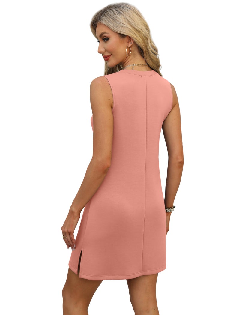 BKRIVE V-Neck Summer Casual Beach Dress for Women 2026 Vacation Women's Sleeveless Sundress with Split Coral - Image 4
