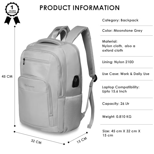Red Lemon 26L Waterproof Laptop Backpack – Swiss Cut Design Pro Series 2025 Model, 15.6" Laptop Bag with Rain Cover for Men & Women, Ideal for Office, Travel, School & Daily Use (Moonstone Grey) - Image 3