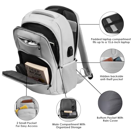 Red Lemon 26L Waterproof Laptop Backpack – Swiss Cut Design Pro Series 2025 Model, 15.6" Laptop Bag with Rain Cover for Men & Women, Ideal for Office, Travel, School & Daily Use (Moonstone Grey) - Image 4