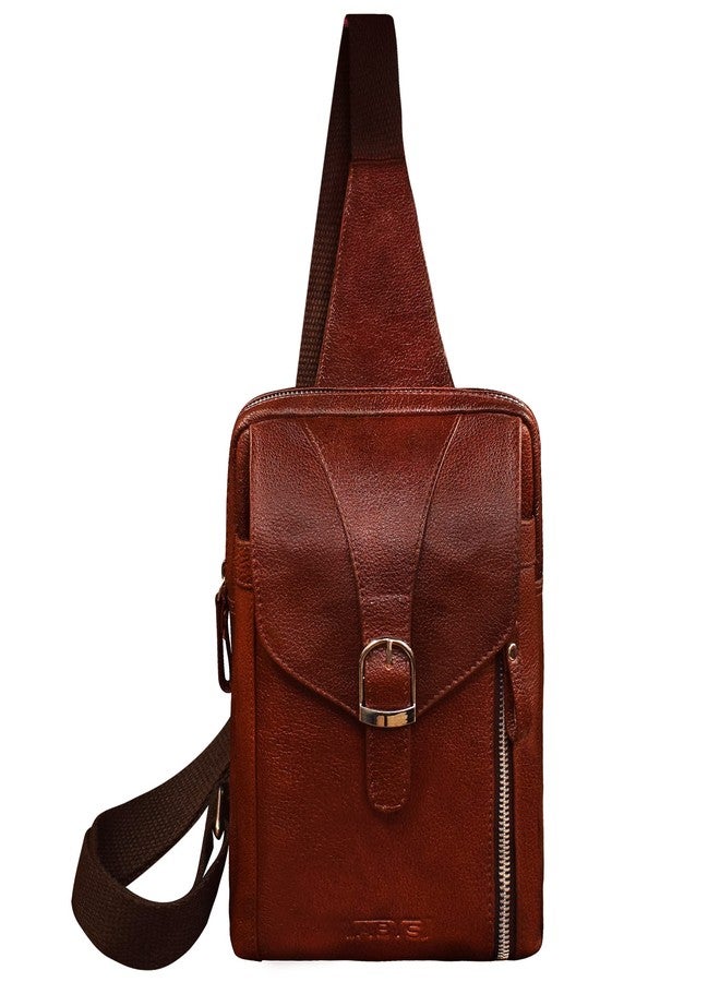 ABYS حقيبة كتف بنية اللون من الجلد الطبيعي من ABYS || حقيبة كتف || حقيبة كروس بودي للرجال والنساء - Image 1