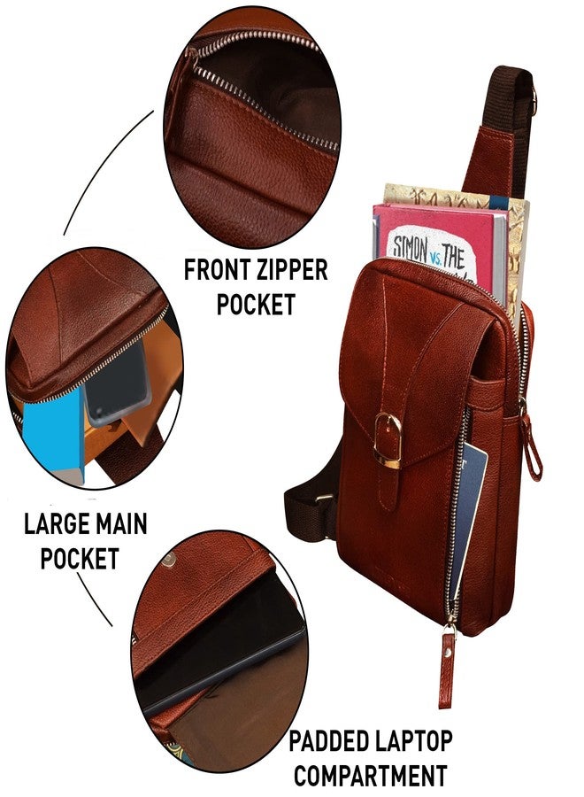 ABYS حقيبة كتف بنية اللون من الجلد الطبيعي من ABYS || حقيبة كتف || حقيبة كروس بودي للرجال والنساء - Image 5