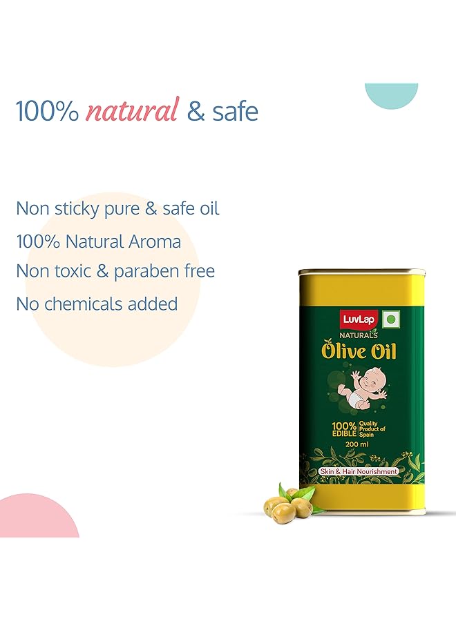 Luvlap Luv Lap Naturals Baby Body Massage Olive Oil Spanish Premium Olive Oil Enhances Bone & Muscle Strength 200 Ml - Image 2