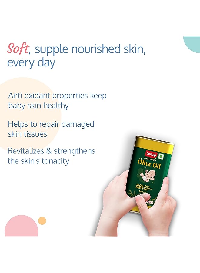 Luvlap Luv Lap Naturals Baby Body Massage Olive Oil Spanish Premium Olive Oil Enhances Bone & Muscle Strength 200 Ml - Image 3