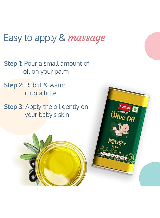 Luvlap Luv Lap Naturals Baby Body Massage Olive Oil Spanish Premium Olive Oil Enhances Bone & Muscle Strength 200 Ml - Image 5
