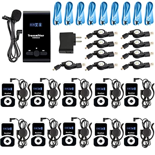 EXMAX EX-100 Wireless Tour Guide System Microphone Earphone Headset for Church Translation Simultaneous Interpreting Teaching Silent Live Conference Travel Interpretation(1 Transmitter 10 Receivers) - Image 1