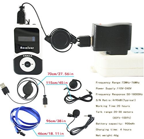 EXMAX EX-100 Wireless Tour Guide System Microphone Earphone Headset for Church Translation Simultaneous Interpreting Teaching Silent Live Conference Travel Interpretation(1 Transmitter 10 Receivers) - Image 5