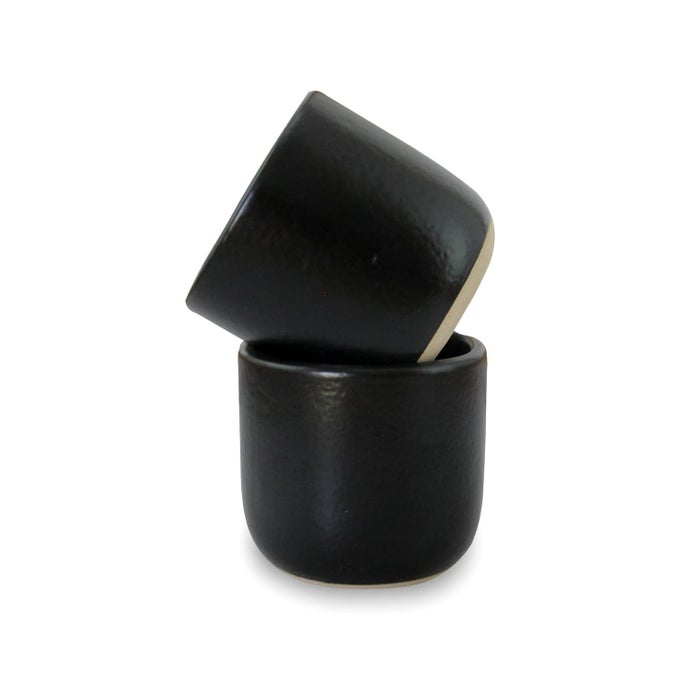 HANDCRAFTED MATTE BLACK CERAMIC TEA COFFEE SIPPER CUPS 8 OZ SET OF 2 ARTISAN STONEWARE LEADFREE MICROWAVE OVEN SAFE