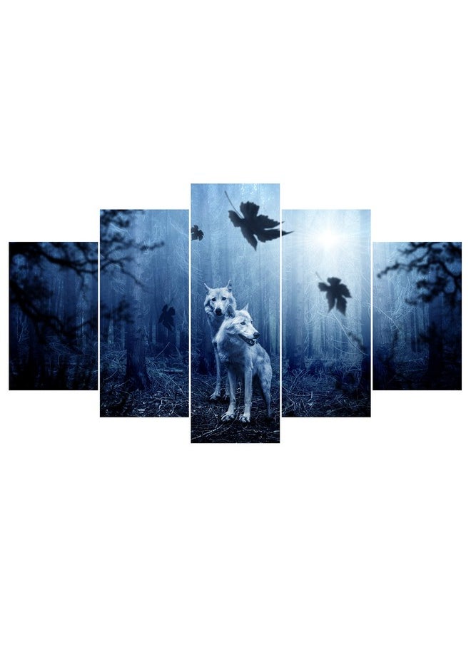 KARTIK KARTIK™ Digital Forest Print 5 Panel Wall Decor Wall Art Wooden Painting Wallpapers for Home, Office & Gift (30 x 17.5 Inches)  - Image 1