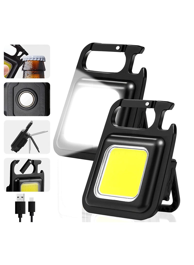 Mini Flash Light with Ultra Bright, Rechargeable Cup and Portable Keychain Key with Fold Support, Bottle Open and Magnetic Base, Suitable for Camping, Hunting, Walking, Black - Image 1