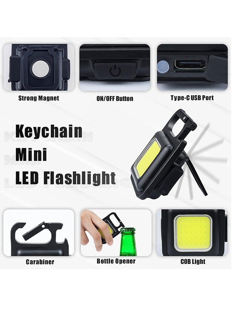 Mini Flash Light with Ultra Bright, Rechargeable Cup and Portable Keychain Key with Fold Support, Bottle Open and Magnetic Base, Suitable for Camping, Hunting, Walking, Black - Image 3
