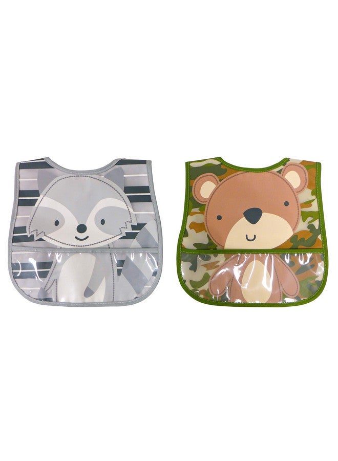 Neat Solutions 2 Pack Water Resistant Toddler Bib Set - Bear & Raccoon, Multi - Image 1