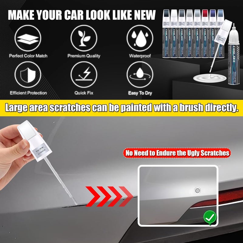COSLAKE طلاء إصلاح الخدوش للسيارات (فضي بايريت ميتاليك (LB7S/D5/K2)) لسيارات فولكس فاجن، مجموعة إصلاح خدوش طلاء السيارة، حل سريع وسهل للإصلاح، قلم إزالة الخدوش 2 في 1 مع 2 قطعة من أدوات التطبيق الدقيقة القابلة للاستخدام مرة واحدة - Image 4